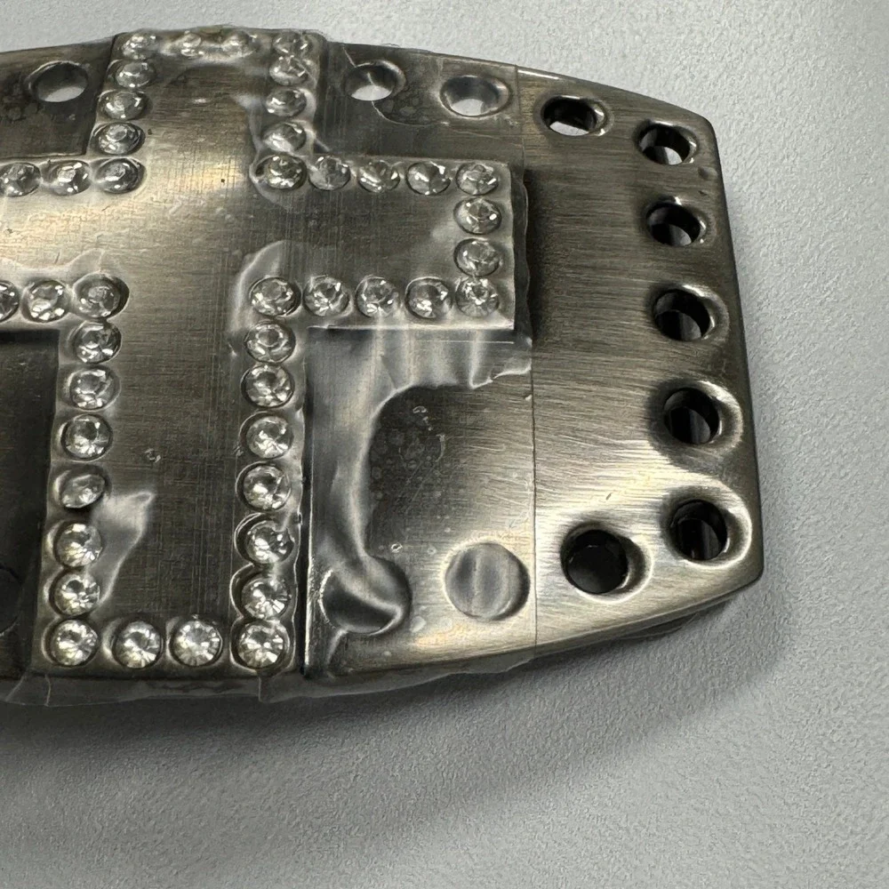 Sparkling Rhinestone Cross Belt Buckle Pewter Tone Western Style 3